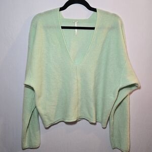 Free People Cropped Cashmere Sweater Neon Lime Green V Neck, sz S